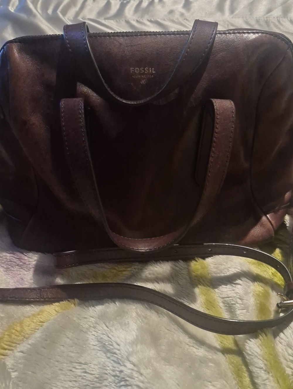 Fossil Dark Brown Leather Shoulder Tote